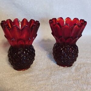 Red glass candle holders set of 2 carnival glass vintage candle holders